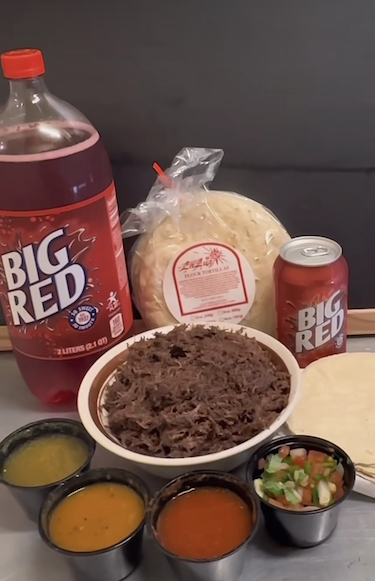 Papi's Barbacoa, Big Red, Tortillas, and Salsas